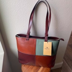 Patricia Nash Tote Bag NEW Braden Tote Color Block Leather Brown Green